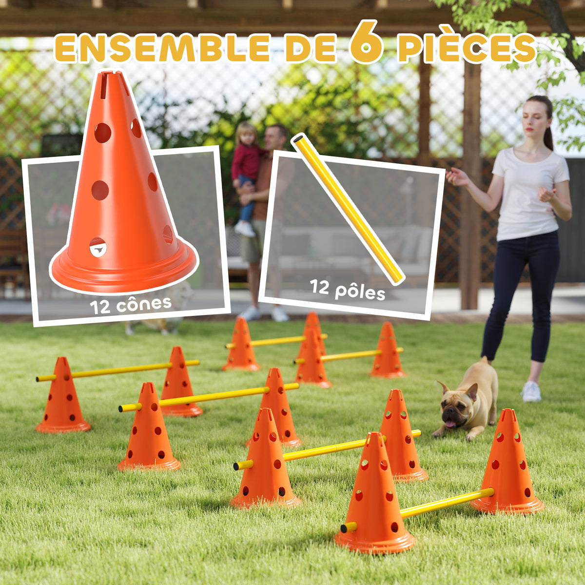 Ensemble d'Agilité pour Chien 6 Pièce, Parcours d'Obstacle hauteur réglable avec Sac de Transport, Orange-3