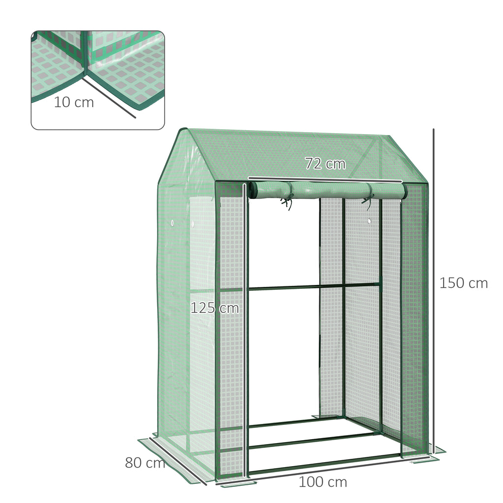 Serre de jardin avec 2 espaces et 2 portes enroulables - 0,8 m² Serre à tomates dim. 1L x 0,8l x 1,5H m, Acier et PE-2