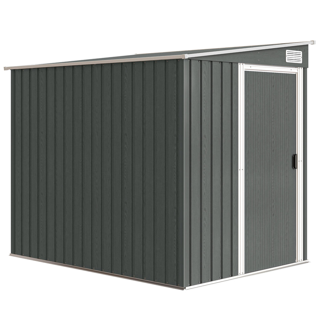 Abri de Jardin 2,81 m² avec Fondation, Abri à Outils Extérieur Adossé en Acier Galvanisé, 154x206,5x181cm, Gris Clair-0