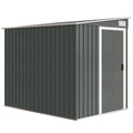 Abri de Jardin 2,81 m² avec Fondation, Abri à Outils Extérieur Adossé en Acier Galvanisé, 154x206,5x181cm, Gris Clair-0