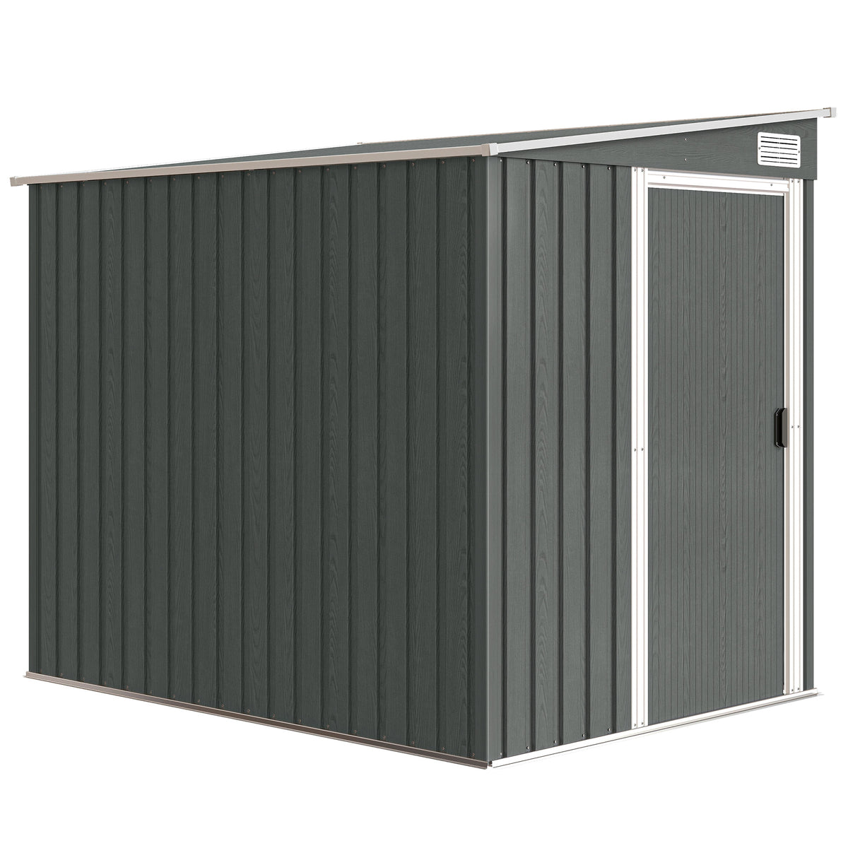 Abri de Jardin 2,81 m² avec Fondation, Abri à Outils Extérieur Adossé en Acier Galvanisé, 154x206,5x181cm, Gris Clair-0