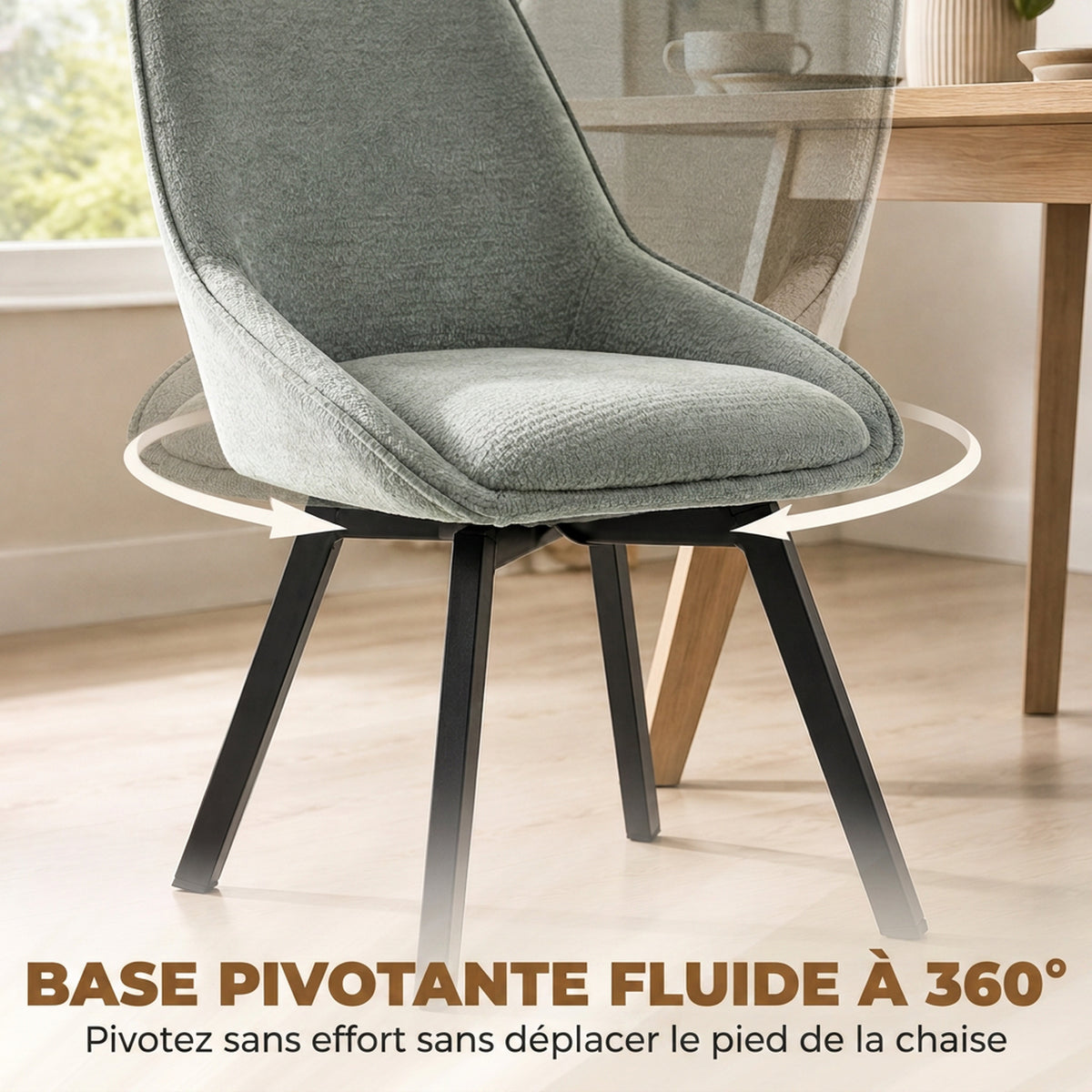 Lot de 2 Chaises de Salle à Manger Pivotantes à 360°, Chaises Cuisine Rembourrée en Chenille, Dossier Incurvé, Vert-4