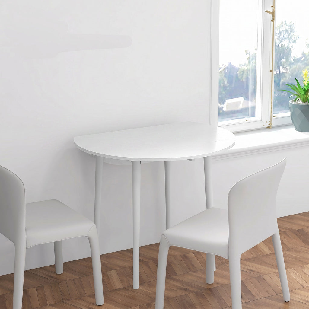 Table de salle à manger pliante 2 abattants, table ronde extensible pour 4 personnes, pieds en bois Ø 89 x 73,5 cm, blanc-1