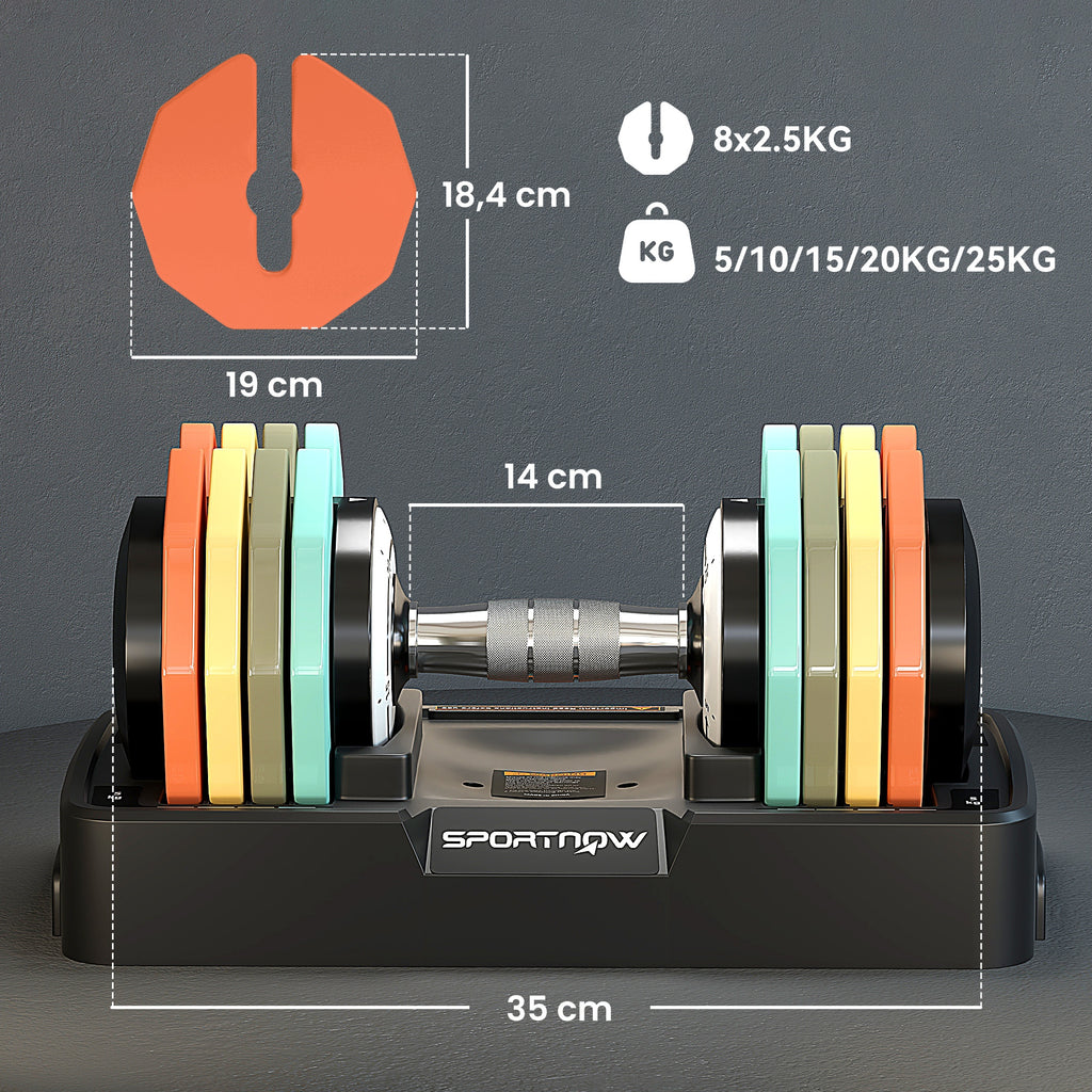Haltère réglable 5 à 25 kg avec base de rangement 5 niveaux de poids, poignée antidérapante disques d'haltères octogones-2