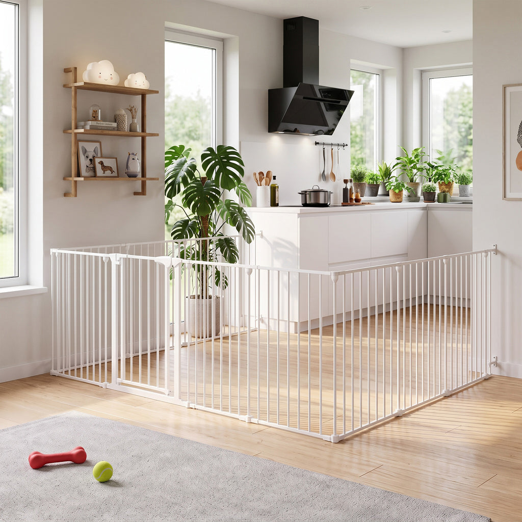 Barrière de sécurité en métal parc enclos pliable et modulable pour chien et enfant 10 panneaux 61 x 75 cm blanc-1
