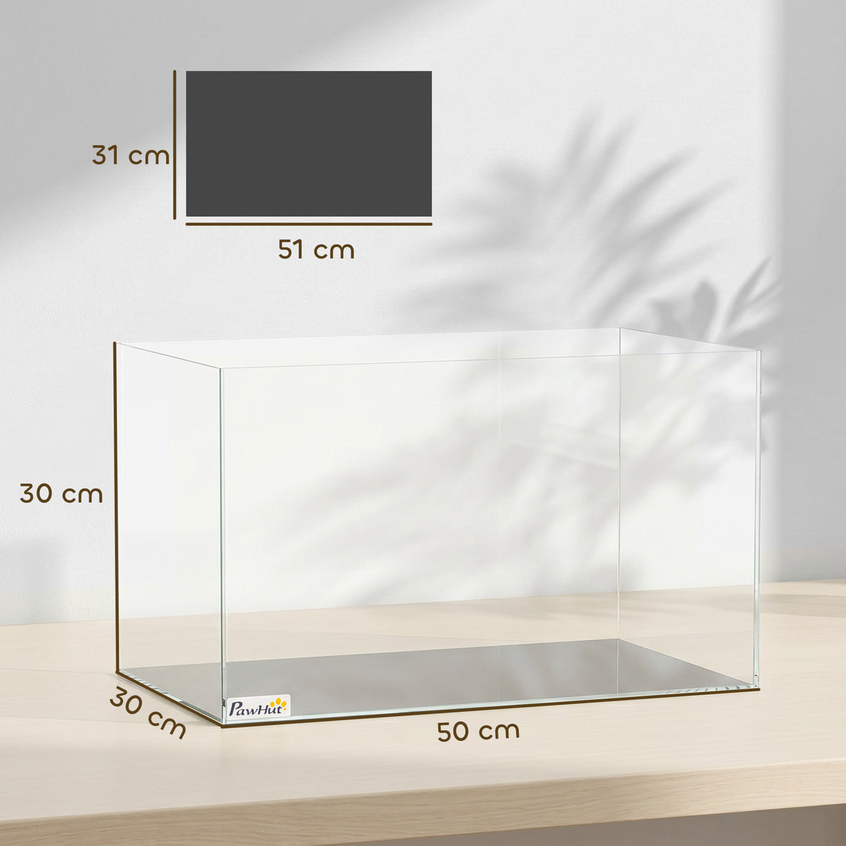 Aquarium 43L en Verre Trempé avec Tapis de Protection Pour Poissons, Crevettes, Tortues, 50 x 30 x 30 cm, Transparent-2