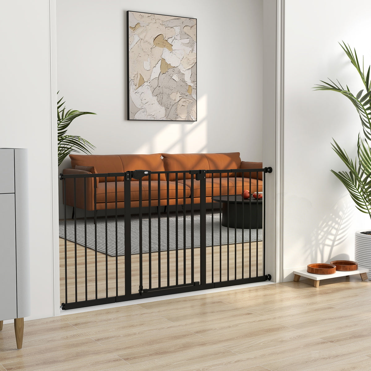 Barrière de sécurité animaux porte fermeture automatique système de double verrouillage sans perçage 3 extensions noir-1