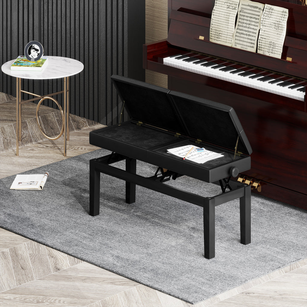 Banc de piano réglable en hauteur, tabouret de piano avec rangement, banquette pour clavier capitonné, noir-7