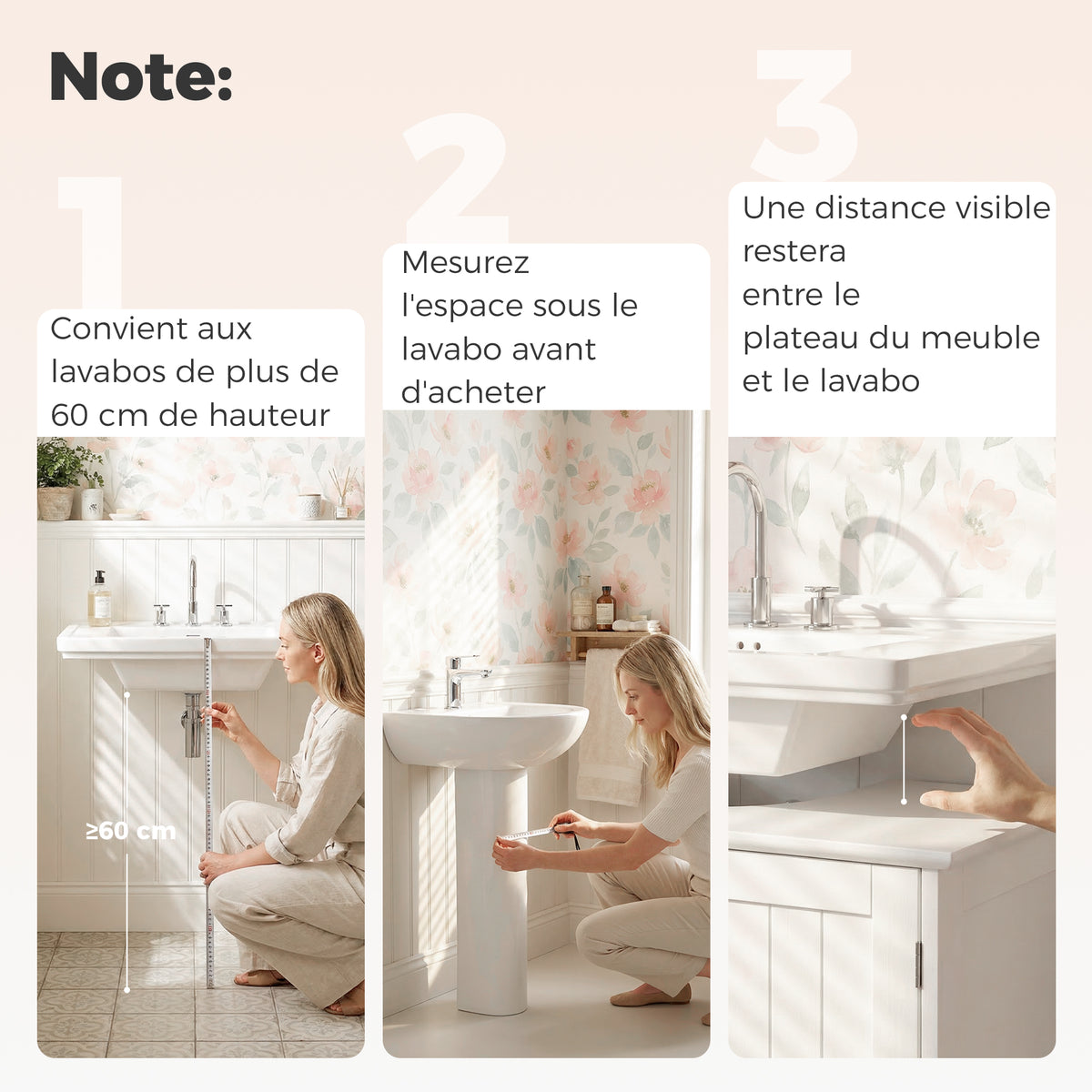 Meuble salle de bain sous lavabo - meuble sous-vasque - placard 2 portes avec étagère - dim. 60L x 30l x 60H cm - en bois blanc-4