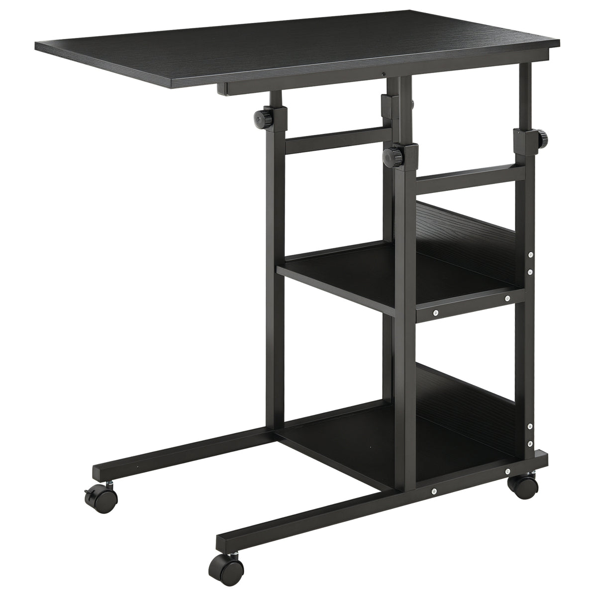 Table d'appoint Bout de canapé Table roulante Table de Lit pour Ordinateur Portable Hauteur réglable - 2 étagères intégrées - cadre métal Noir-0