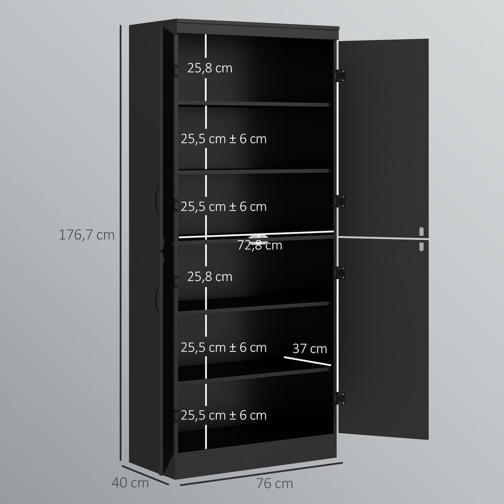 Buffet haut cuisine, armoire de cuisine avec 4 portes à 6 niveaux et étagères réglables, 76 x 40 x 176,7 cm, noir-2