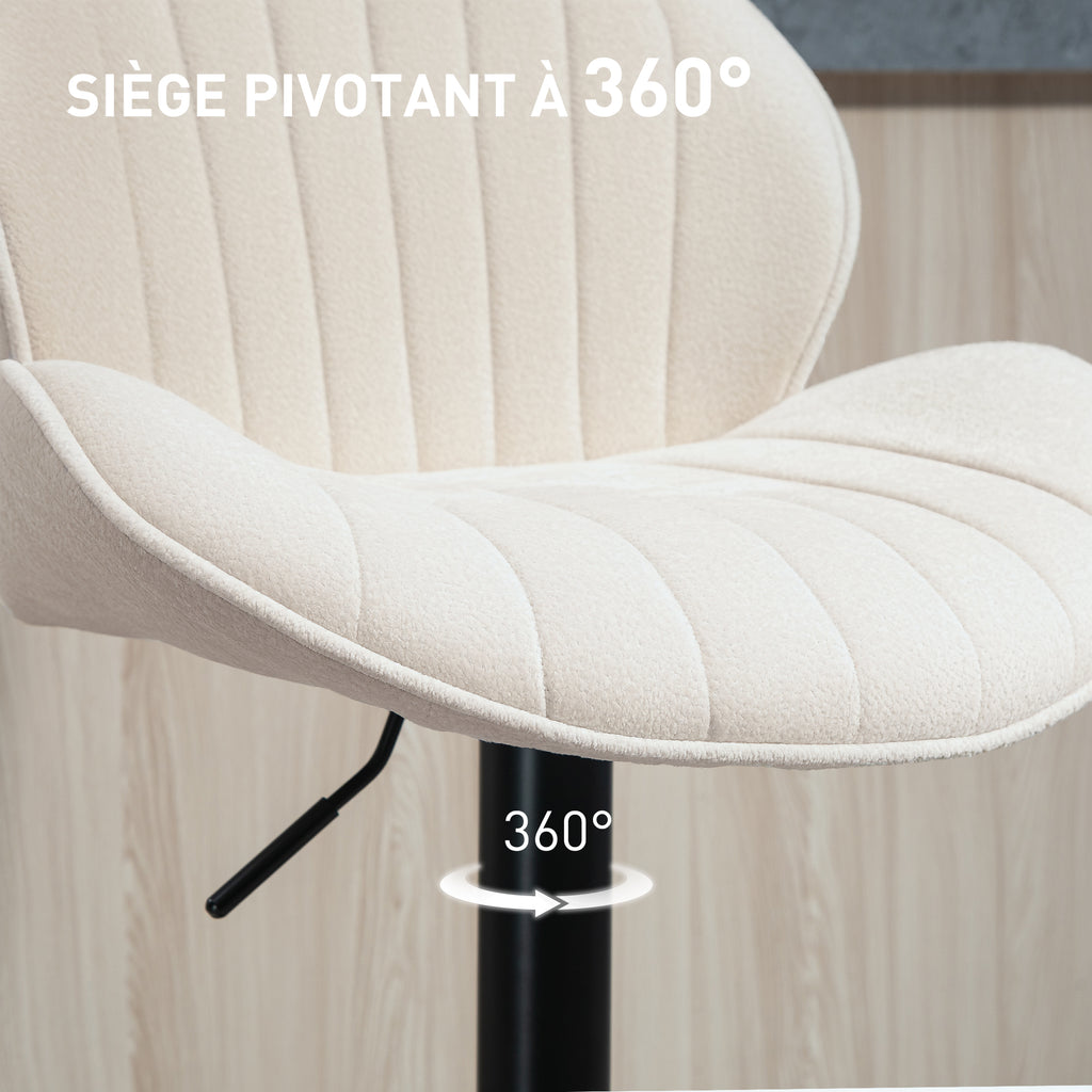 Lot de 2 tabourets de bar forme de coquillage, dossier, hauteur réglable et repose-pieds, cadre en acier, beige-5