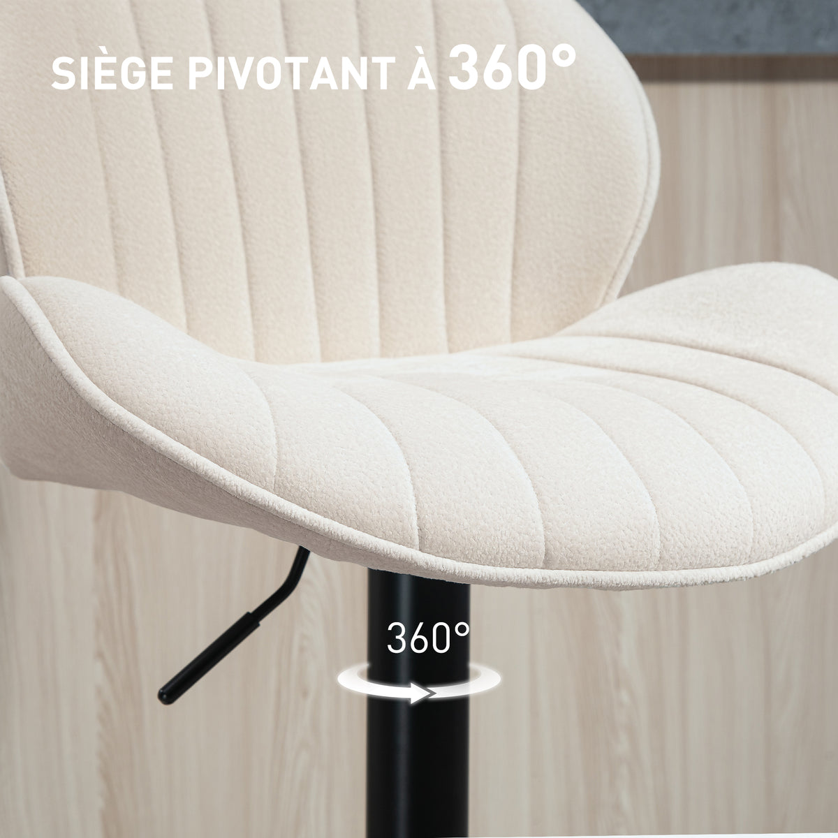 Lot de 2 tabourets de bar forme de coquillage, dossier, hauteur réglable et repose-pieds, cadre en acier, beige-5