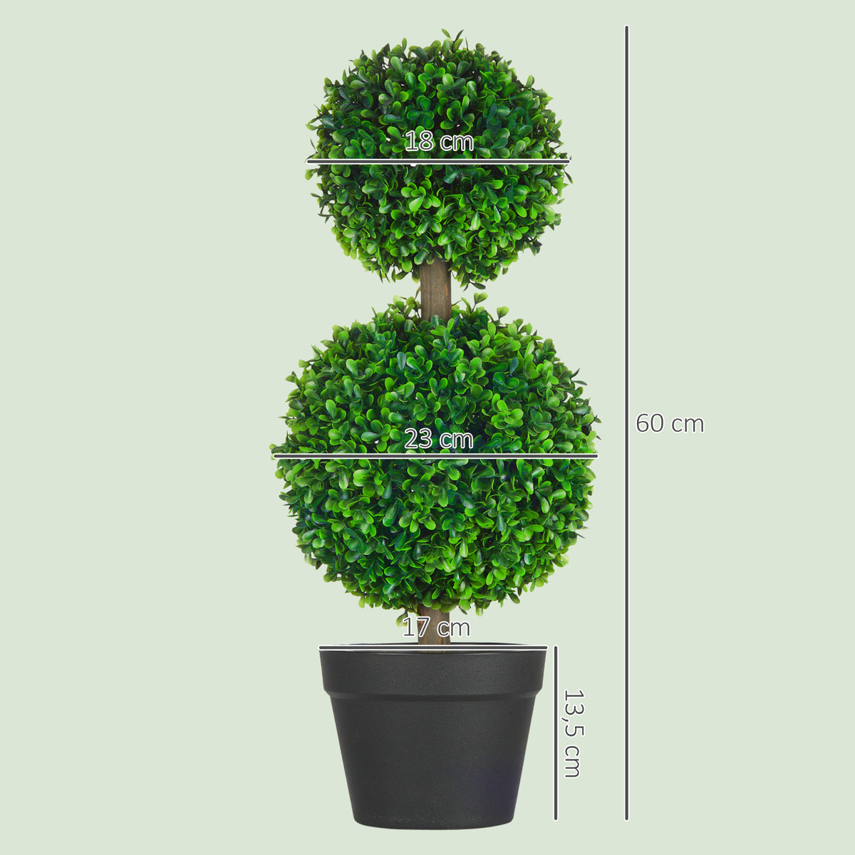 Lot de 2 arbres buis artificiel double boules avec tronc et pot inclus - hauteur 60 cm vert-2