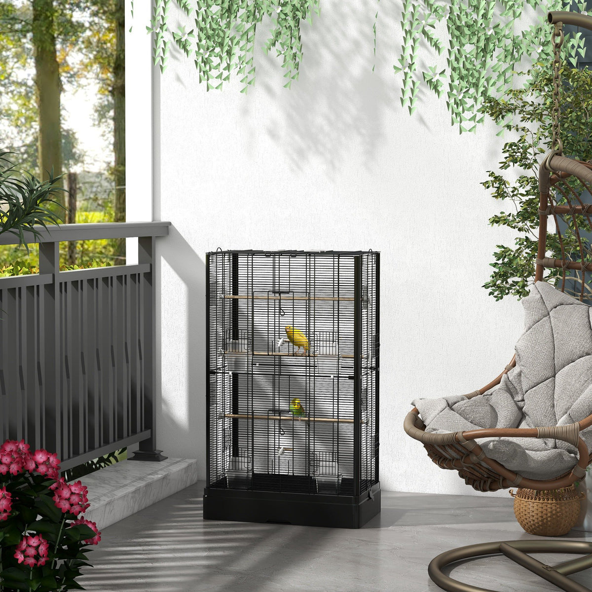 Cage à oiseaux volière avec portes perchoirs cage pour canaris perruches perroquets 61 x 36,5 x 98 cm noir-9