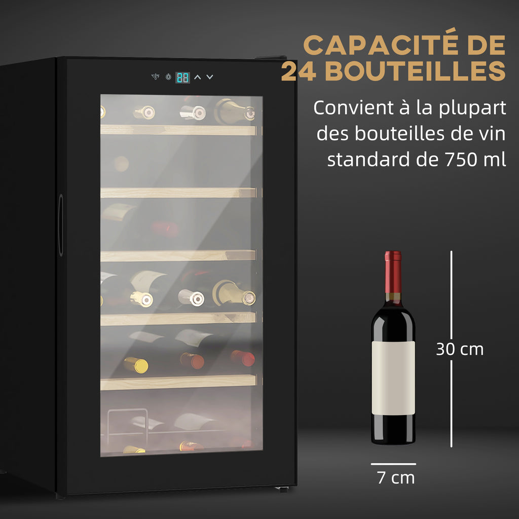 Cave à vin 24 bouteilles 65L haute performance température réglable 5-20° avec lumière LED panneau contrôle tactile noir-6