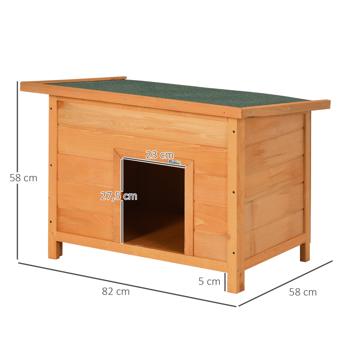 Niche pour chien chat en bois sur pied chenil toit ouvrant bitumé pin massif pré-huilé 85 x 58 x 58 cm-2