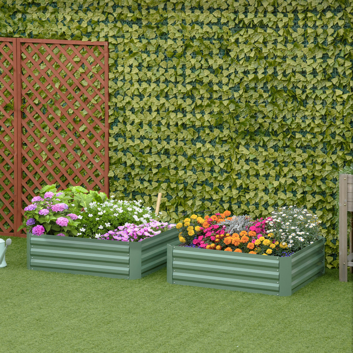 Lot de 2 carré potager de jardin dim. 100L x 100l x 30H cm - tôle d'acier ondulée vert-1