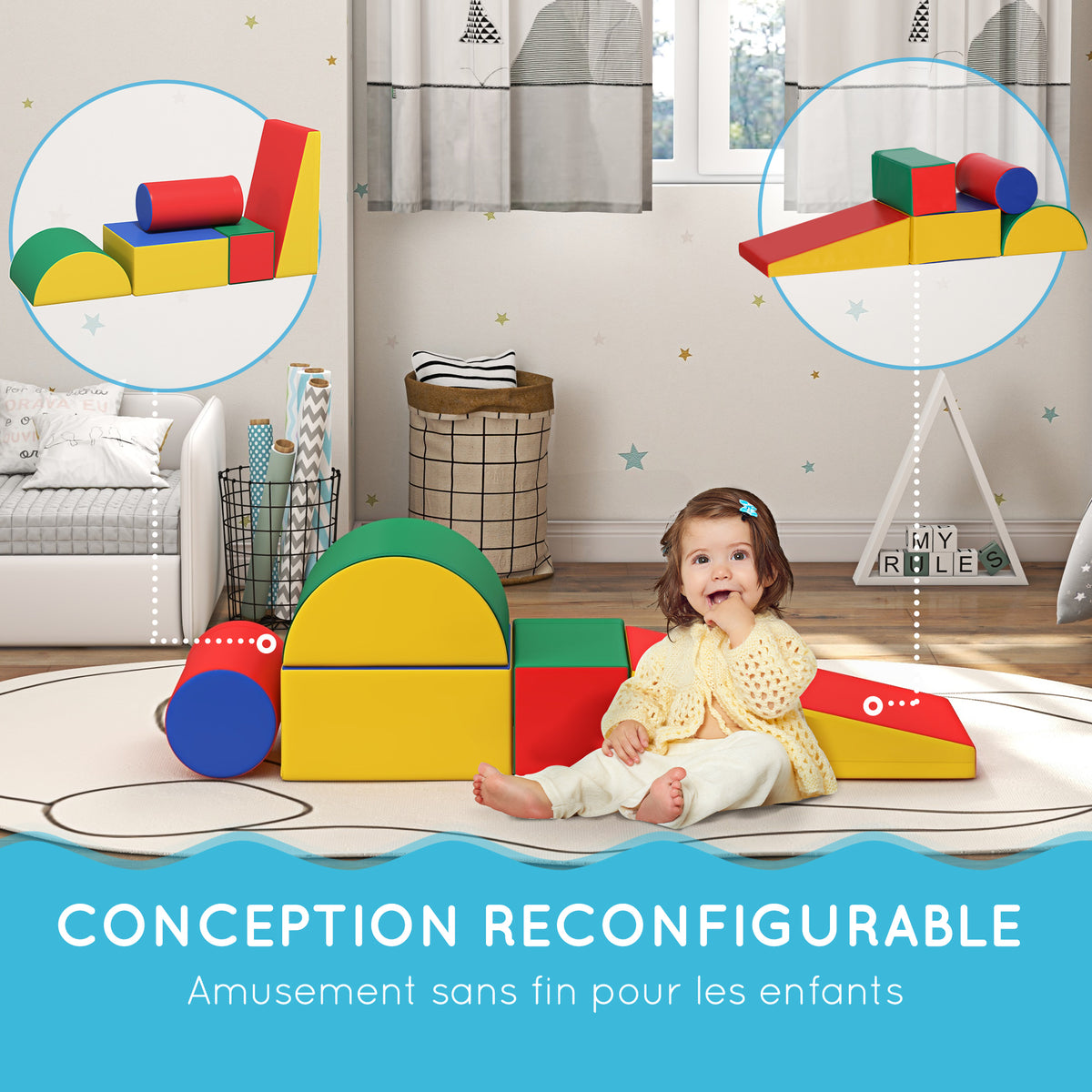 Module motricité bébé 5PCS parcours motricité bébé en mousse EPE pour enfants d'âge préscolaire, multicolore-4