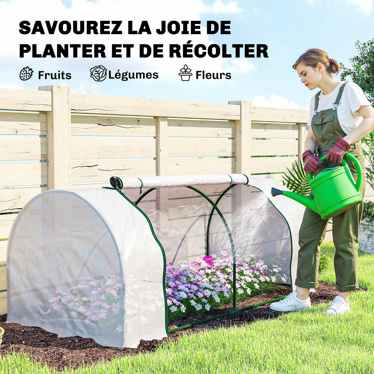Serre de jardin mini serre serre à tomates 2 x 1 x 0,8 m porte zippée bâche PE acier blanc-6