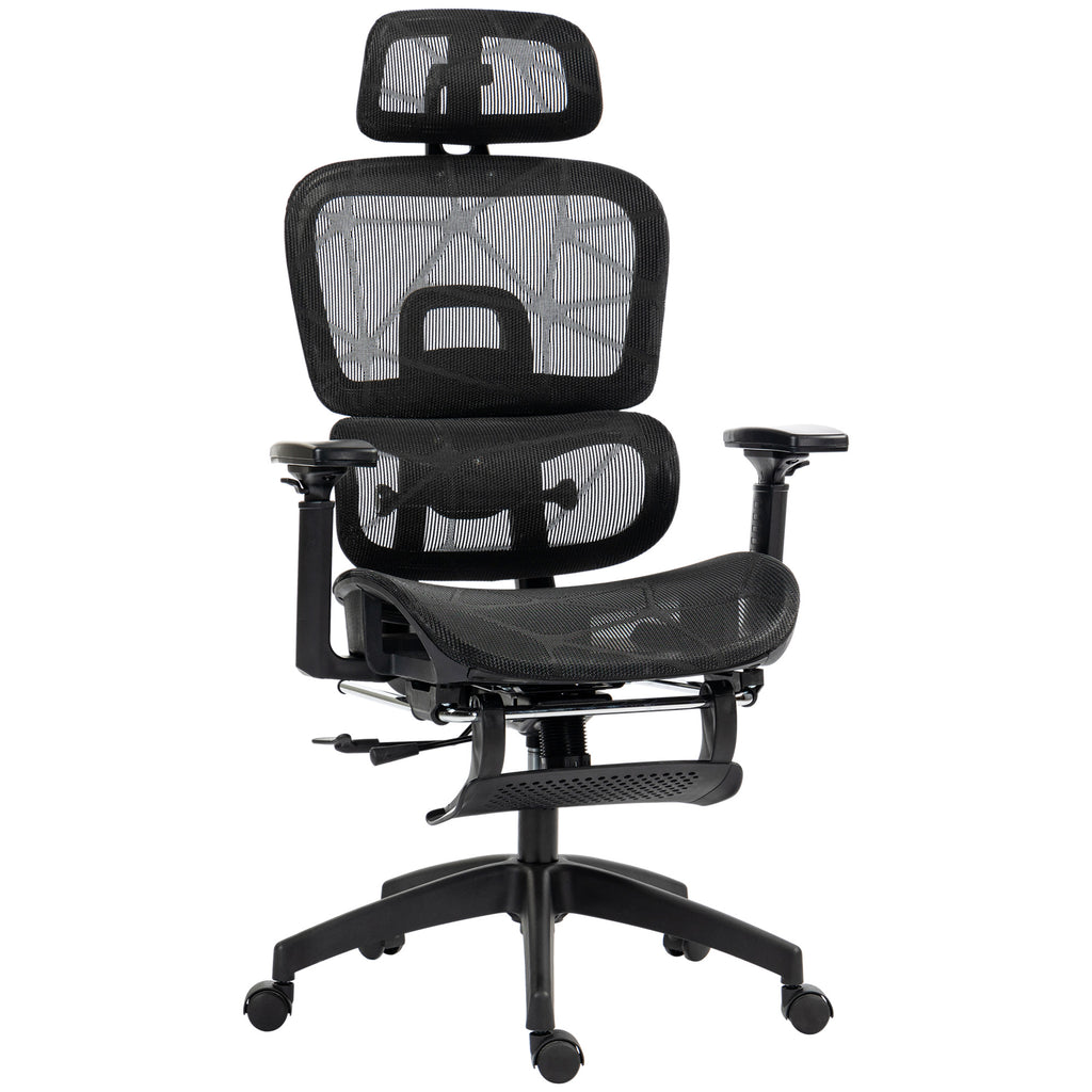 Fauteuil de bureau, chaise de bureau ergonomique en maille avec accoudoirs 3D, dossier inclinable, 66x64x122 cm, noir-0