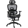 Fauteuil de bureau, chaise de bureau ergonomique en maille avec accoudoirs 3D, dossier inclinable, 66x64x122 cm, noir-0
