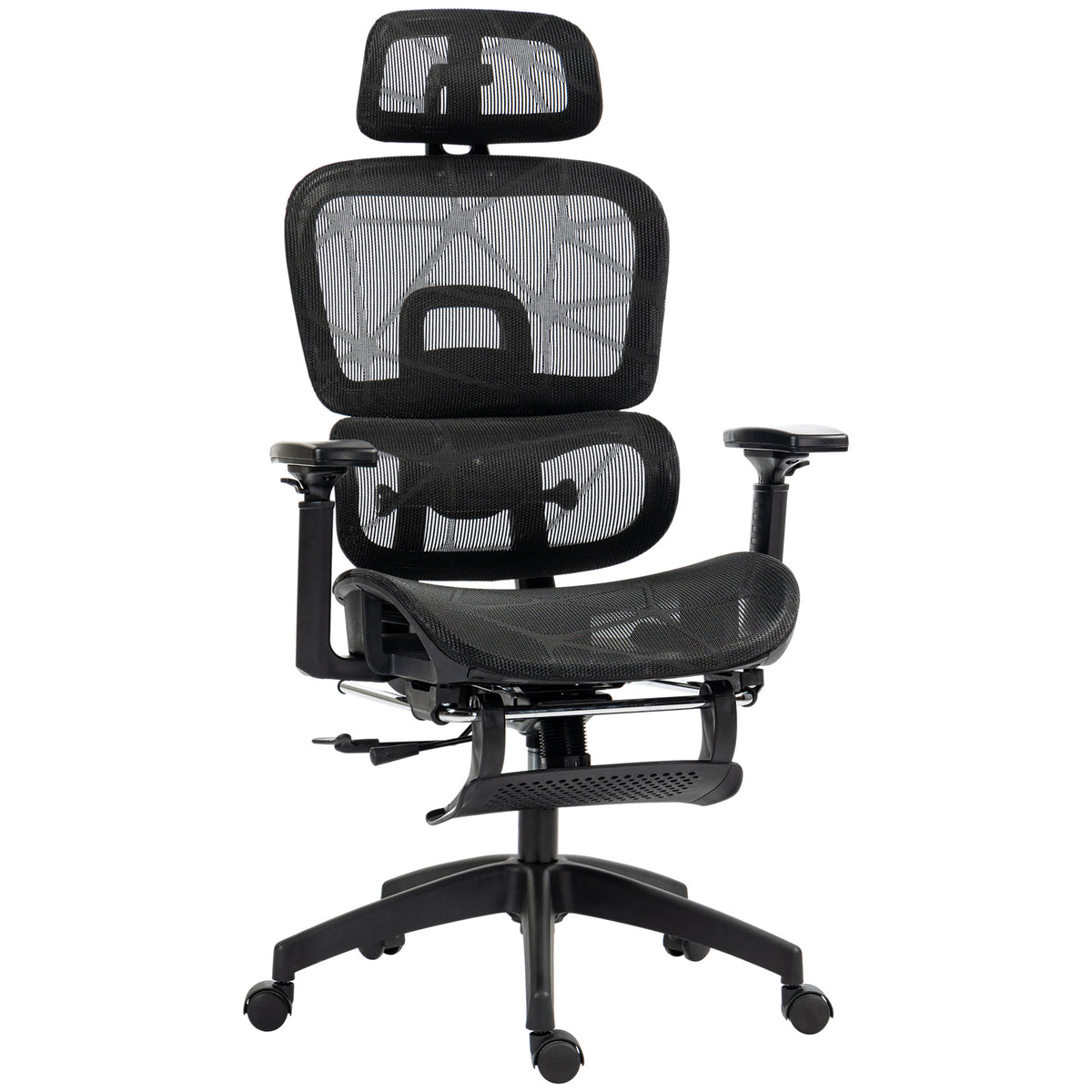 Fauteuil de bureau, chaise de bureau ergonomique en maille avec accoudoirs 3D, dossier inclinable, 66x64x122 cm, noir-0