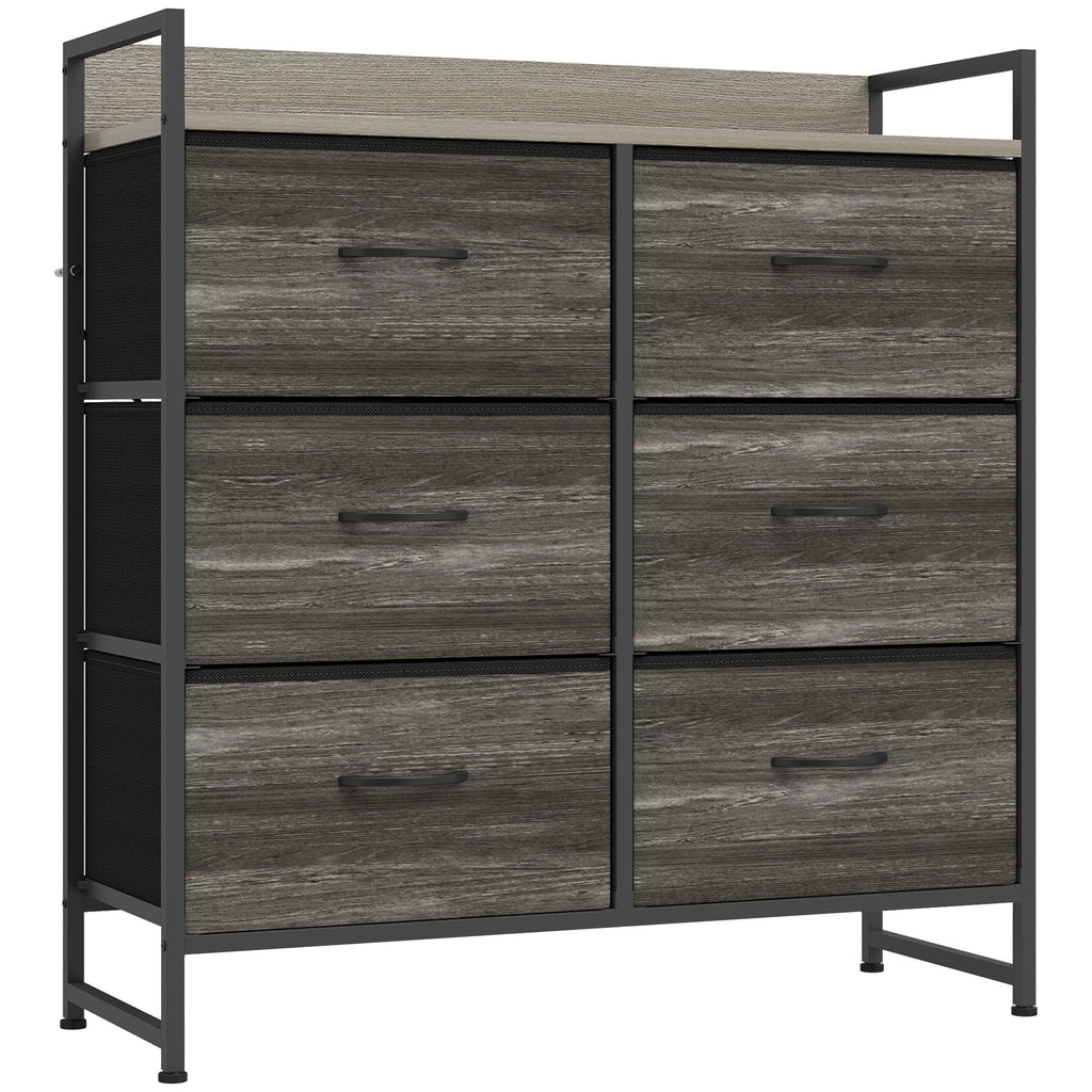 Commode, Meuble de Rangement pour Chambre, 6 Tiroirs en Tissu en Lin, Cadre en Acier, 80 x 29 x 85 cm, Gris-0