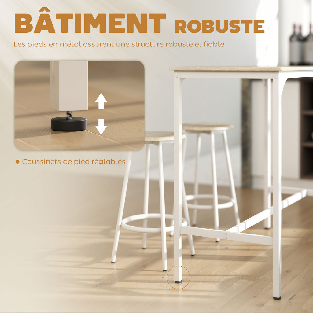 Ensemble table haute et 4 tabourets avec Repose-Pieds style moderne, structutre en métal effet bois naturel-5