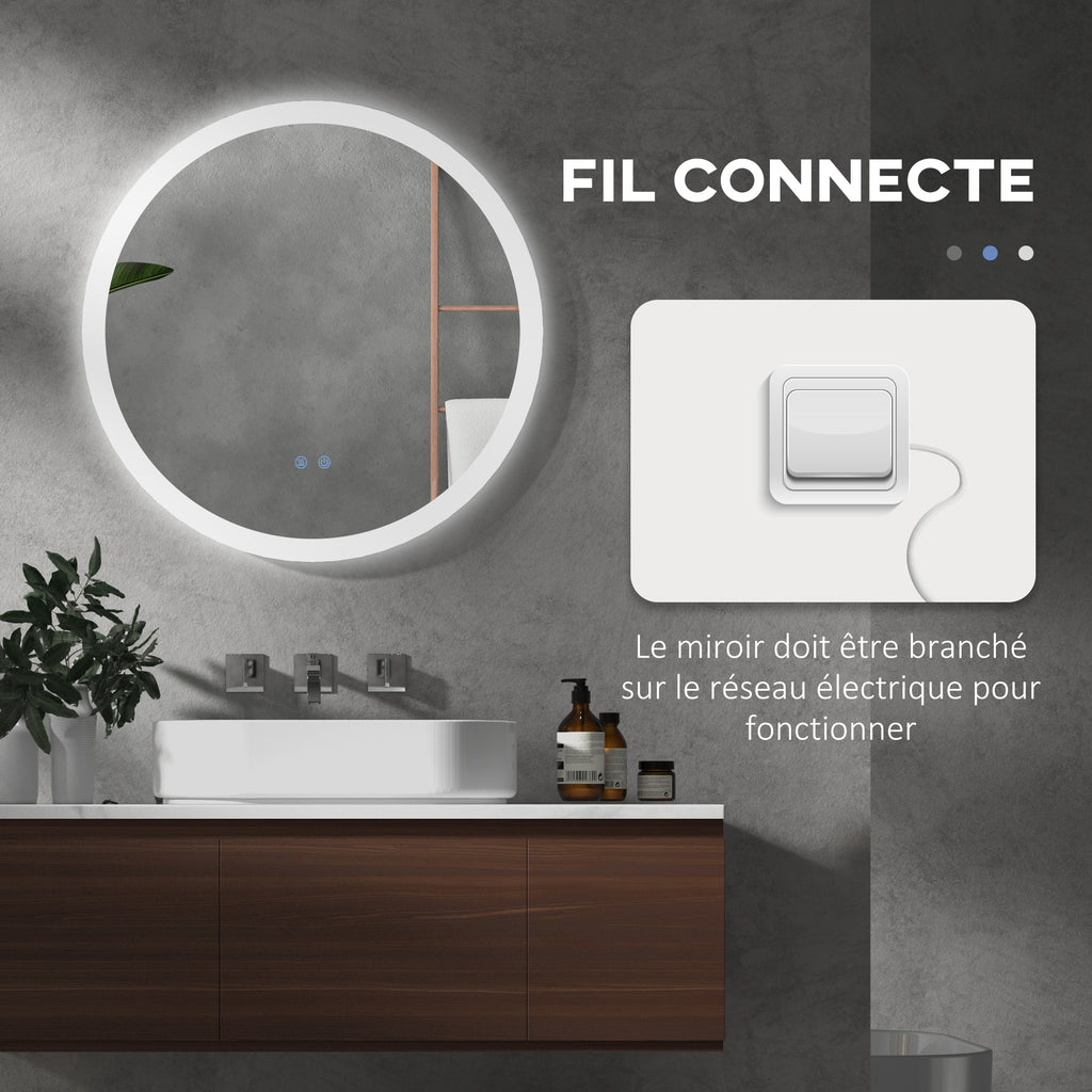 Miroir rond lumineux LED de salle de bain Ø 70 cm mural éclairage interrupteur tactile système antibuée 35W blanc argent-7