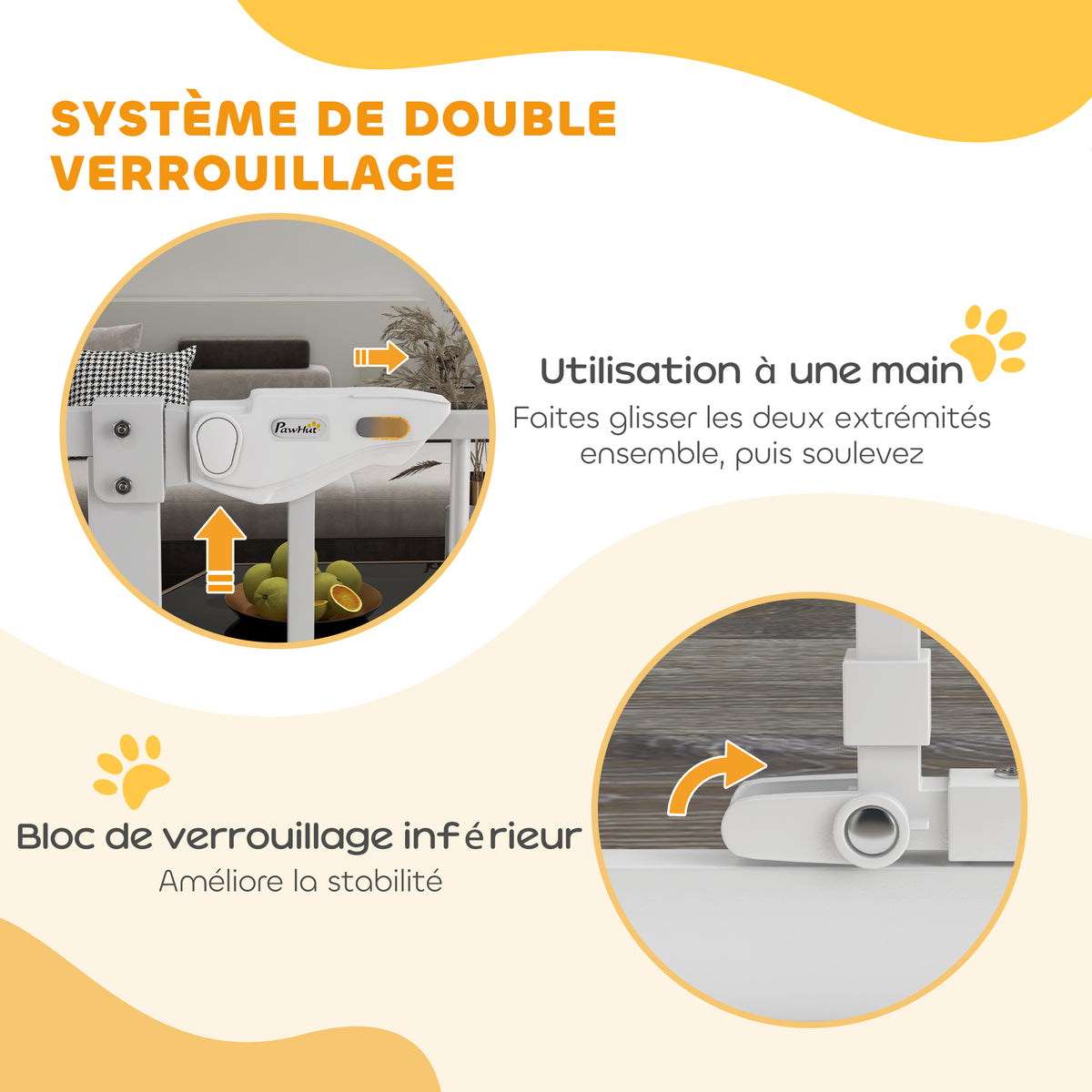 Barrière de sécurité animaux de 104,1H cm avec porte fermeture automatique système de double verrouillage blanc-3