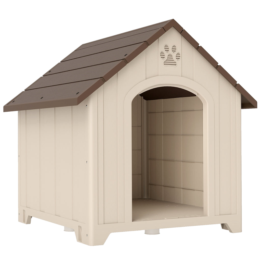 Niche pour chien extérieur, maison chien en polypropylène imperméable, ventilé, plancher surélevé, beige-0