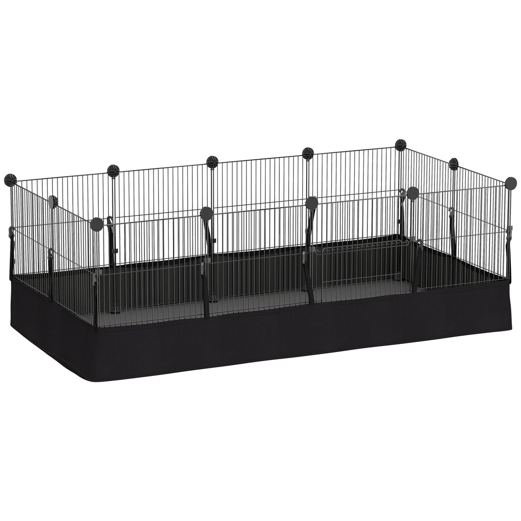 Enclos pour petits animaux, cage à lapin modulable 12 panneaux avec tapis étanche, en acier, 120 x 60 x 40 cm, noir-0