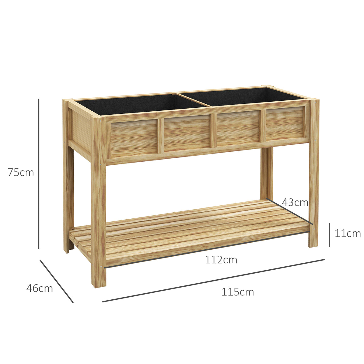 Jardinière sur pieds avec séparateur amovible, étagère, Inserts d'irrigation, feutre de drainage 115L x 46l x 75H cm-2