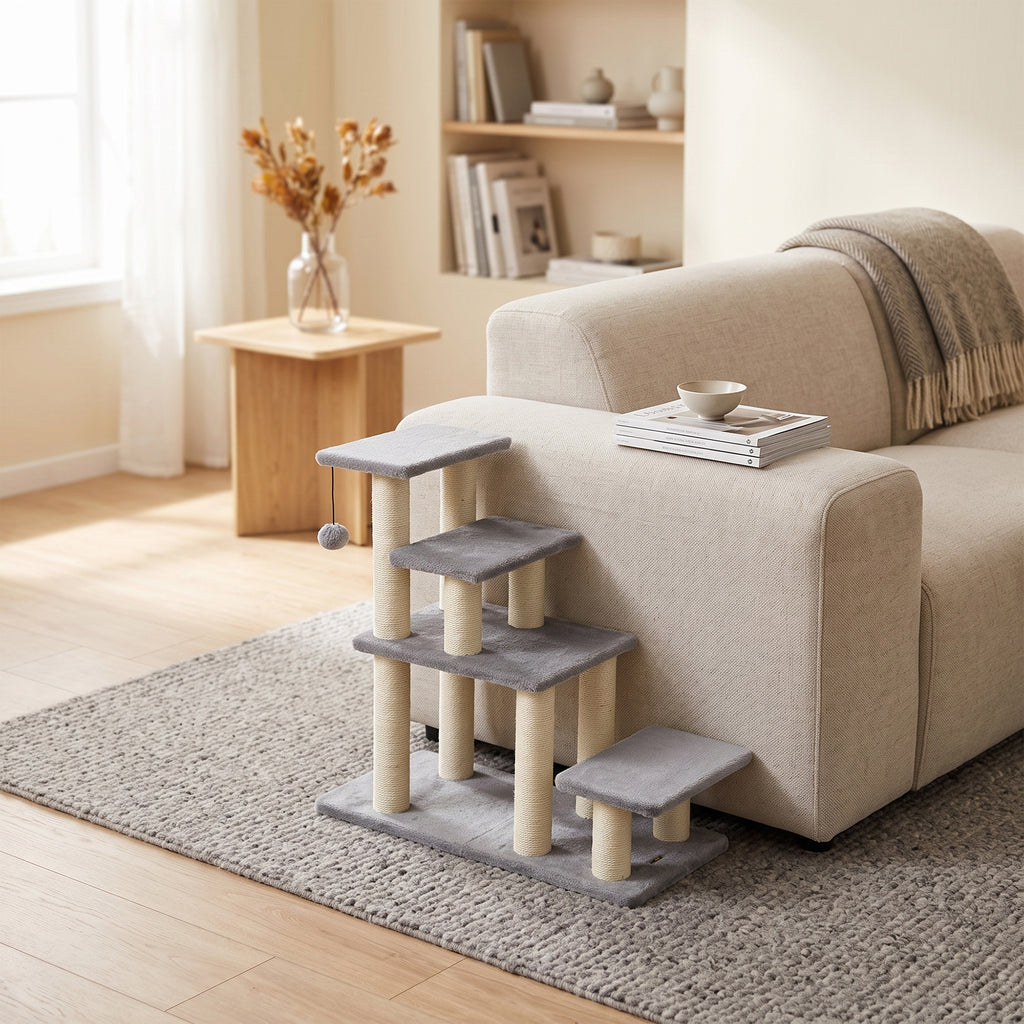Escalier pour animaux domestiques réglable 3/4 marches échelle pour chat chien griffoirs sisal 70 x 32 x 68 cm gris-1