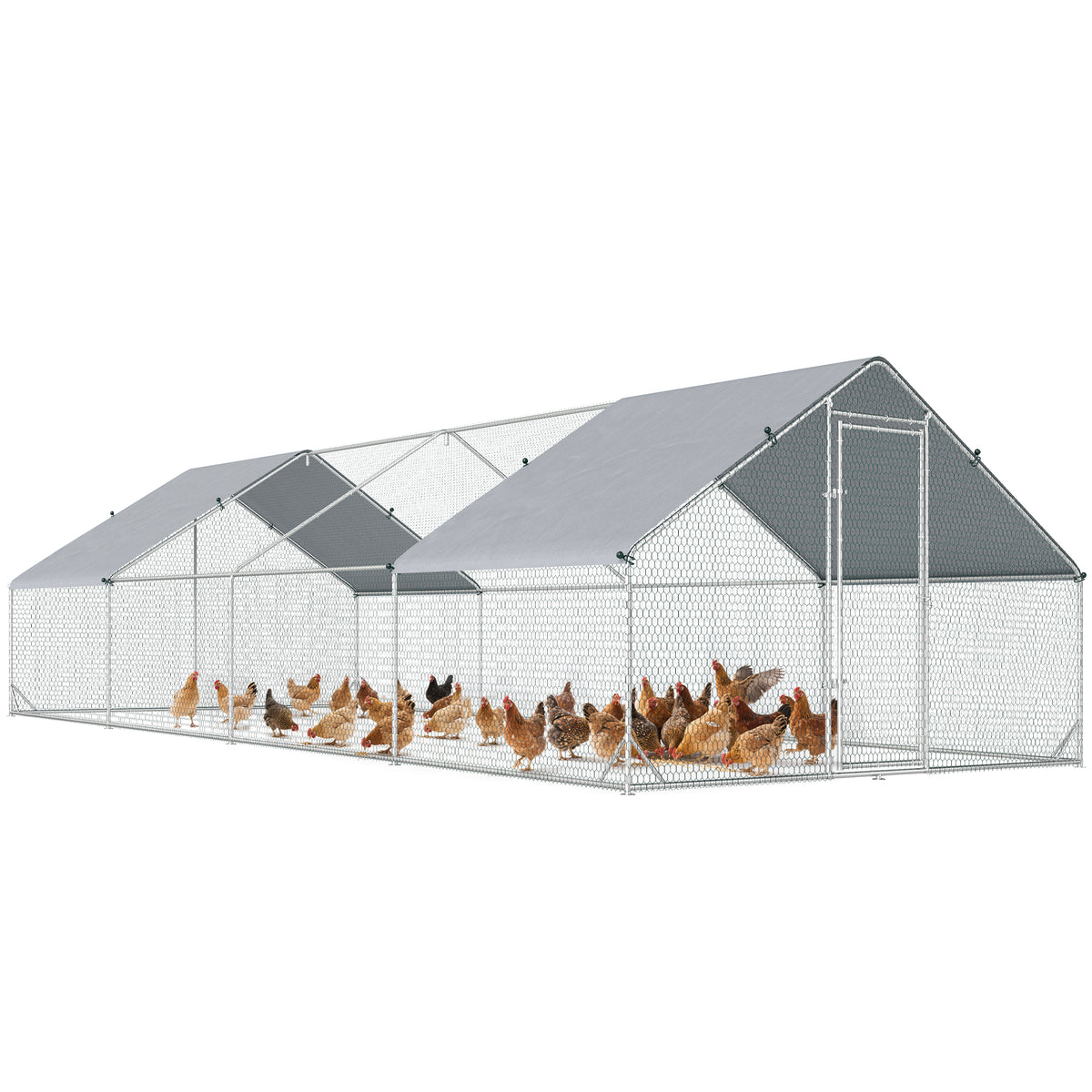 Enclos poulailler chenil volière extérieur 24 m² - Parc grillagé dim. 3L x 8l x 2H m - Espace Couvert - Acier galvanisé-0