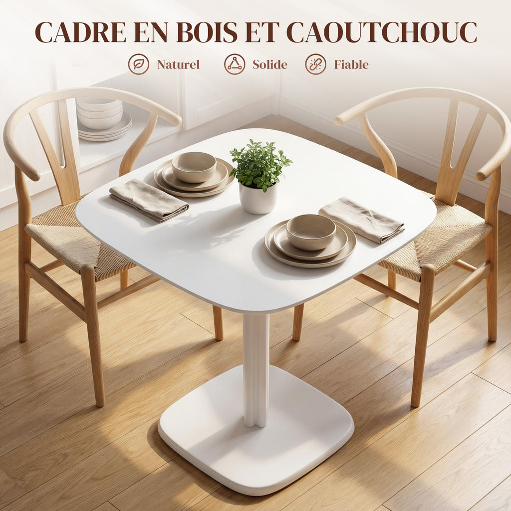 Table à manger pour 4 personne table de cuisine carrée style moderne avec plateau aspect bois, 70 x 70 cm, blanc-3