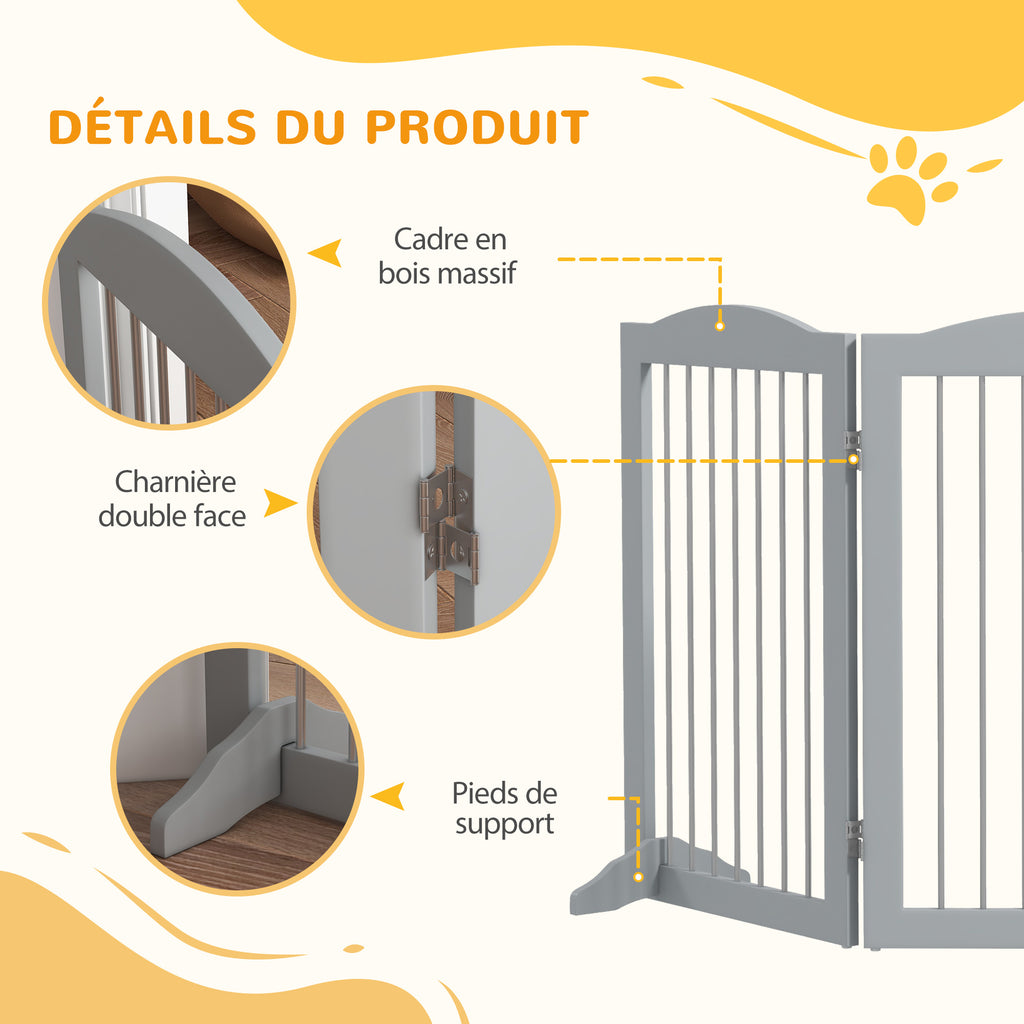 Barriere de sécurité pliable barrière chien trois plaques avec deux pieds de soutien 154 x 30 x 80 cm gris-5