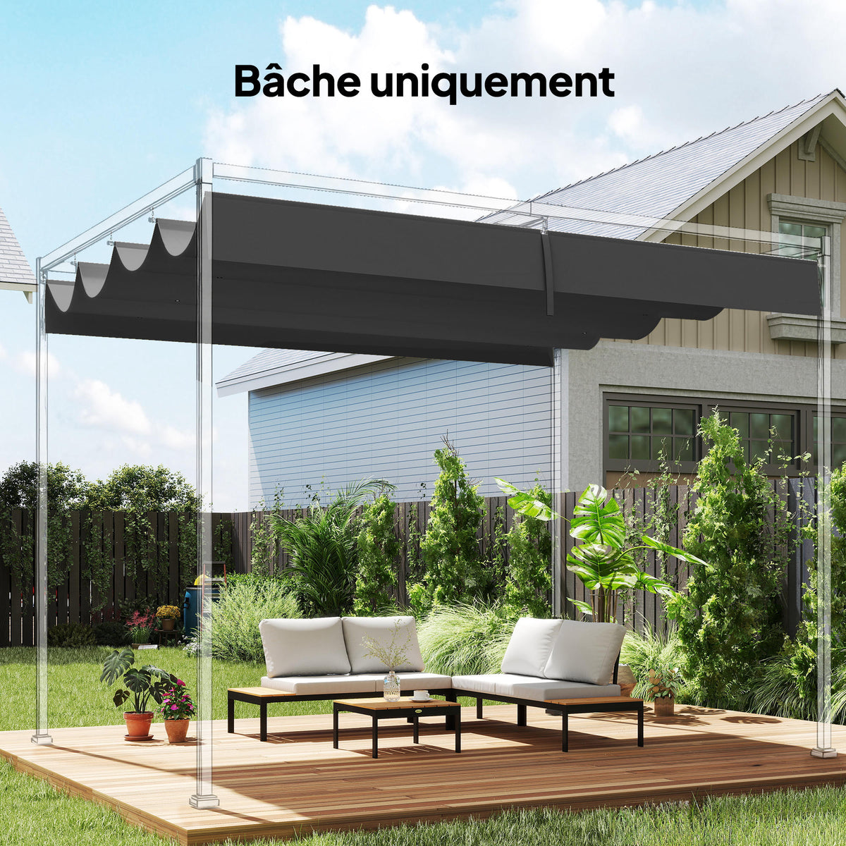 Toile de Toit pour pergola Bâche pour Pergola rétractable de 4 x 3 m, Toile Uniquement 392 x 350 cm, Gris foncé-1