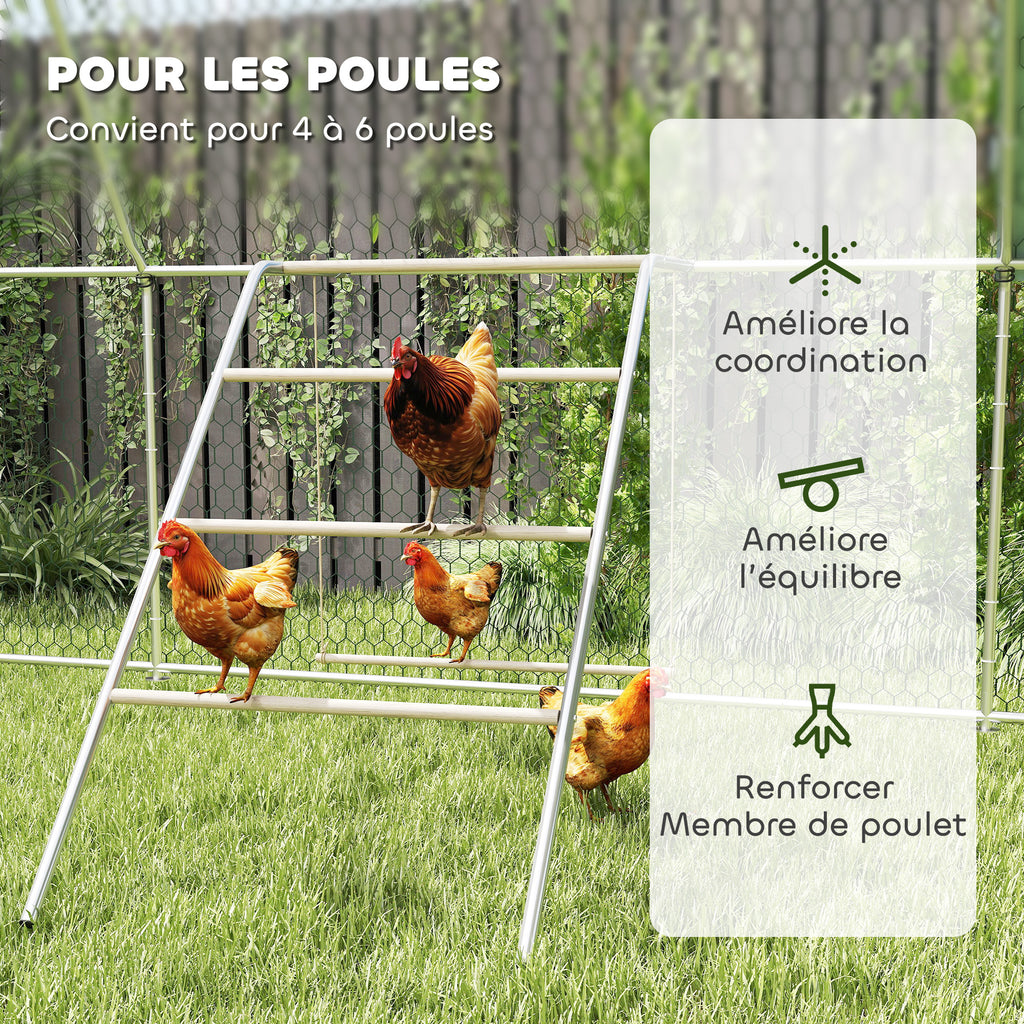 Perchoir pour poules à 5 niveaux en bois de pin et acier, échelle balançoire, 82 x 150 x 110 cm, argent-5