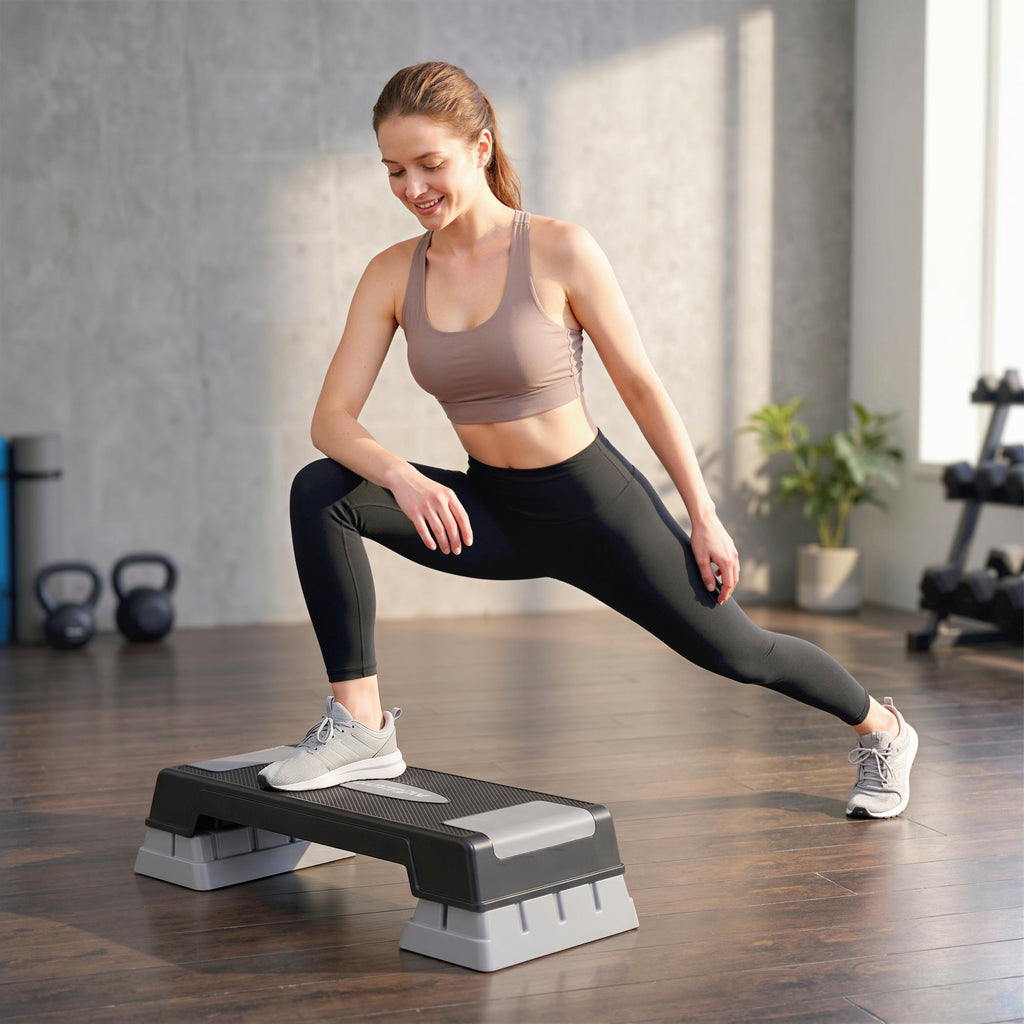 Stepper Fitness Aérobic 3 Niveaux, Hauteur Réglable 12/17,5/22,5 cm, Surface Antidérapante, Charge 250 kg, Gris-8