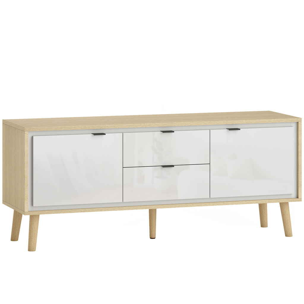 Meuble TV, meuble télé pour jusqu'à 55 pouces, 2 portes à haute brillance, 2 tiroirs silencieux, 120 x 35 x 50 cm, blanc-0