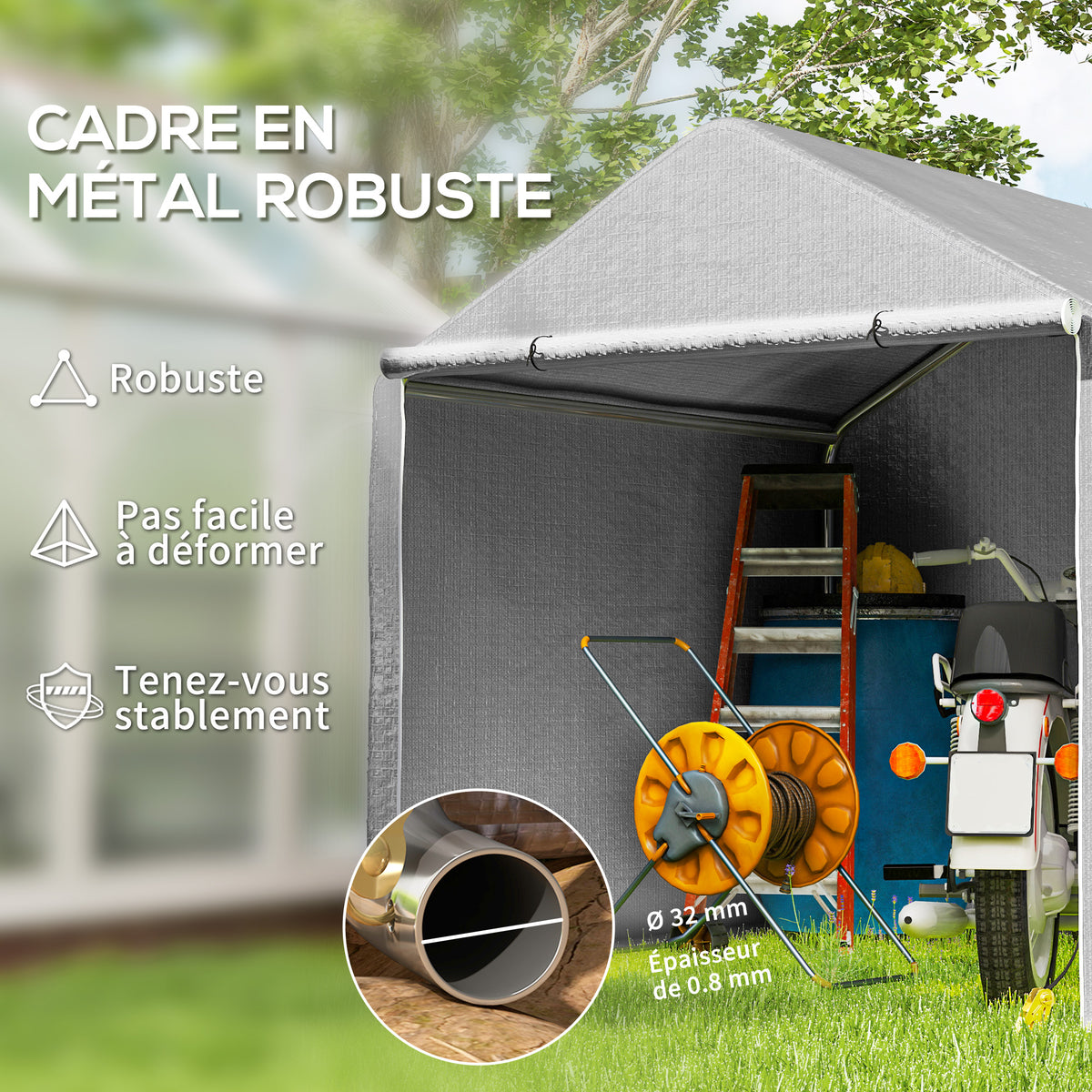 Abri de jardin 2 x 2 x 2 m abri vélo extérieur avec cadre en acier galvanisé, imperméable et résistant aux UV - gris-3