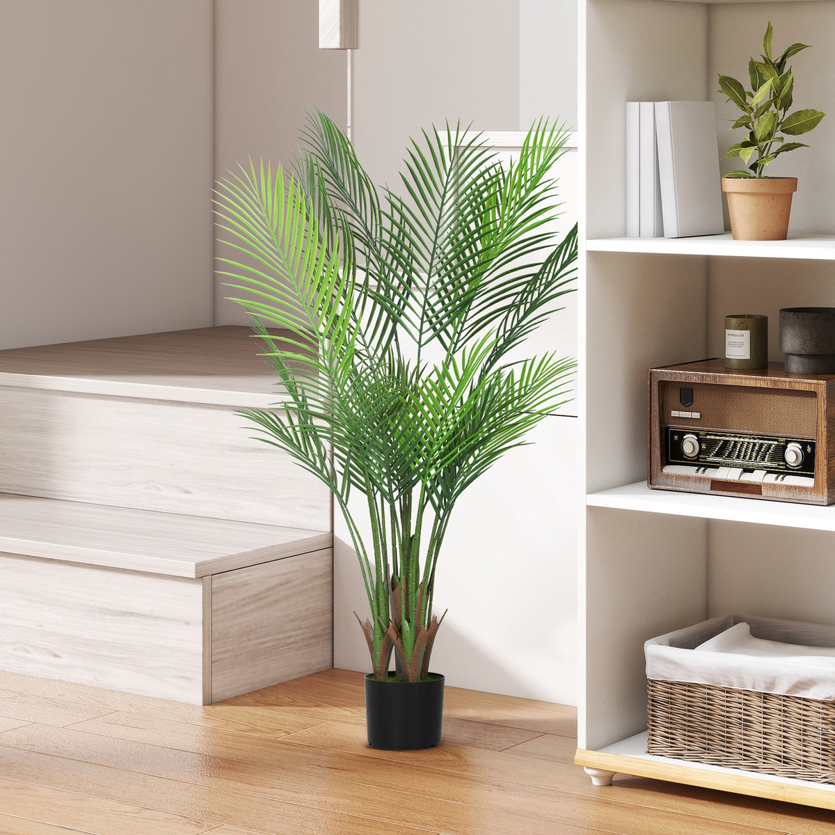 Plante artificielle intérieure 120 cm, palmier arbre artificiel avec pot en plastique et flocage, vert-1