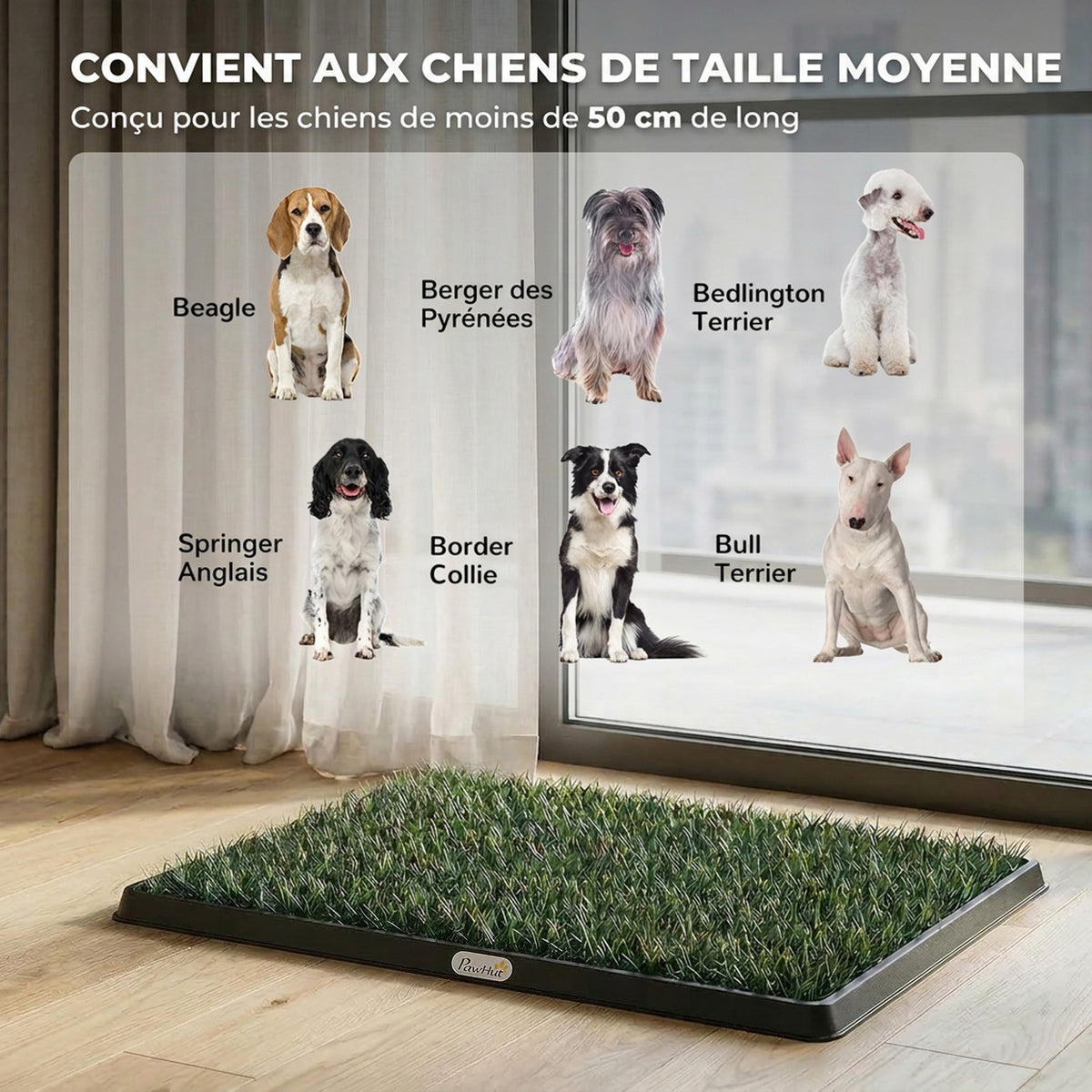 Toilette pour Chien Bac à Litière avec 2 Tapis en Gazon Artificiel et Grille de Drainage PP Lavable 76x50 cm Noir-6
