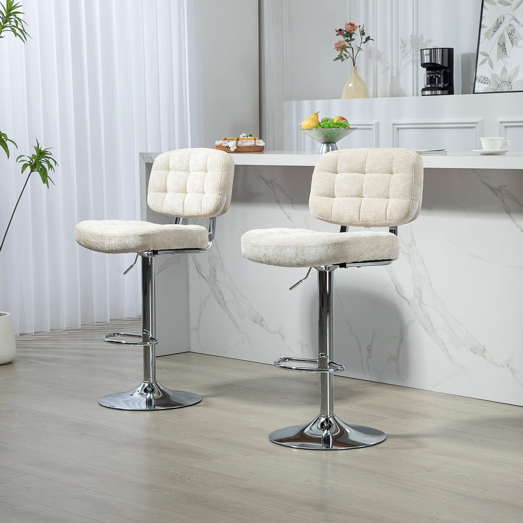 Lot de 2 tabourets de bar avec dossier, hauteur réglable et repose-pieds, cadre en acier, charge 120 Kg, beige-9