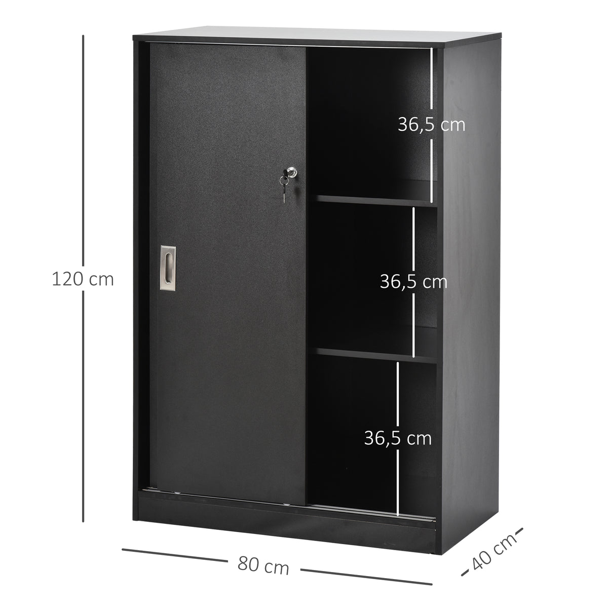 Armoire de Bureau 2 Portes coulissantes verrouillables dim. 80L x 40l x 120H cm 2 étagères Panneaux Particules Noir-2