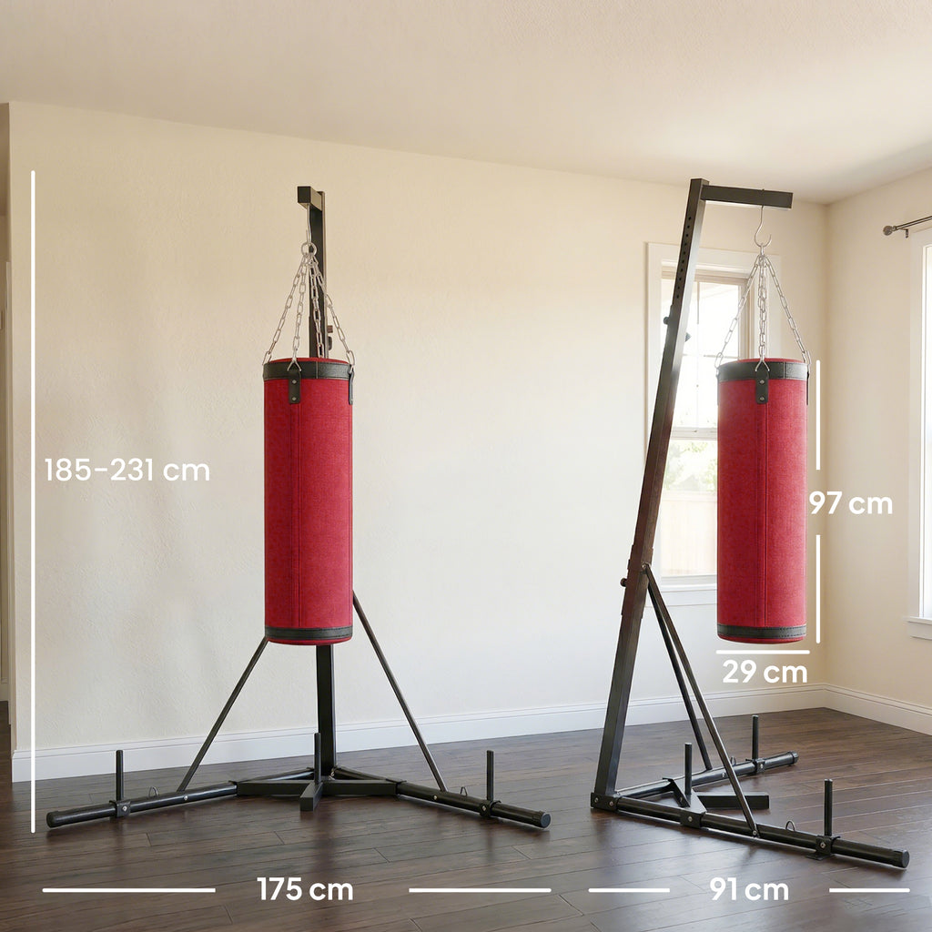 Support Sac de Frappe Autoportant avec Sac de Frappe et Base Lesté Réglable en Hauteur 175x91x231cm Rouge-2