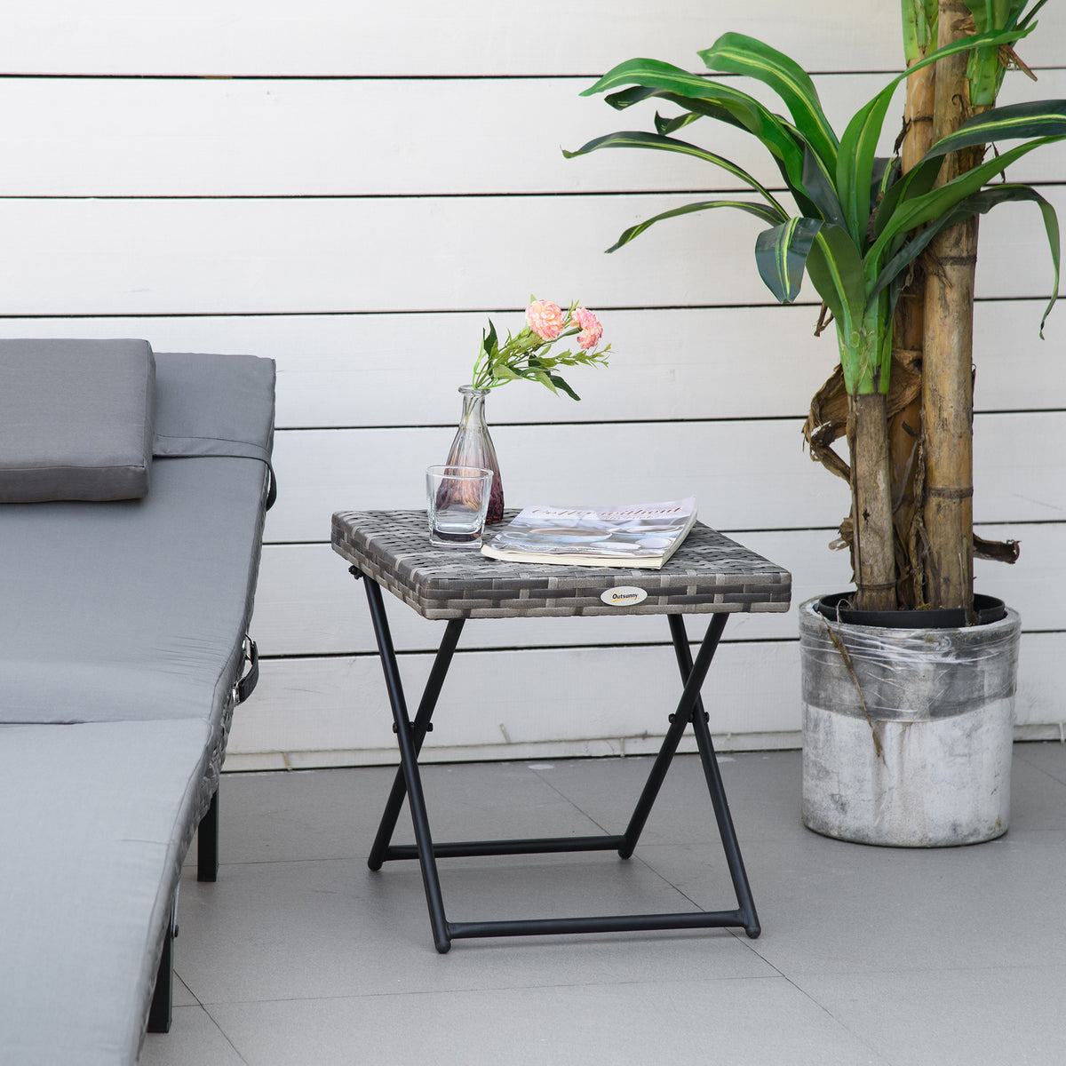 Table basse pliable de jardin style cosy chic dim. 40L x 40l x 40H cm métal époxy résine tressée imitation rotin gris-1