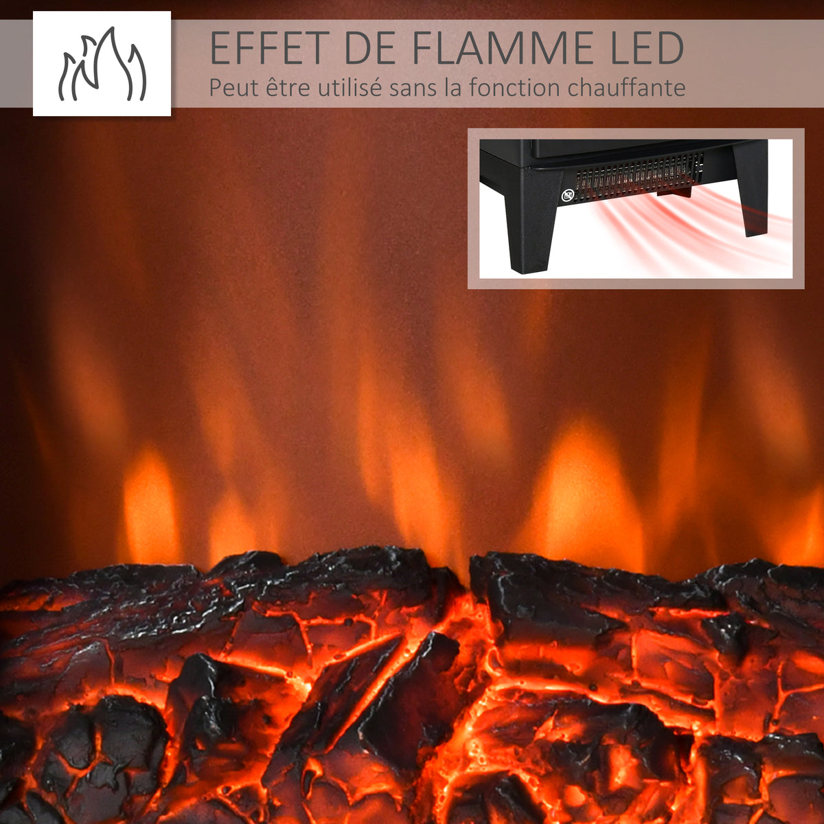 Cheminée électrique poêle Style néo-rétro 900-1800 W Simulation Flammes LED luminosité réglable Acier ABS Noir-7